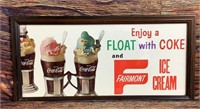 21x10" Coke & Fairmont framed advertising sign