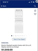 Electric whirlpool stacked laundry center