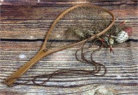Vintage Wooden Fishing Net, Hooks & Lures