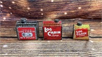 3 Vintage Towles Log Cabin Syrup Tins
