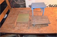 wash board with 2 wooden step stools