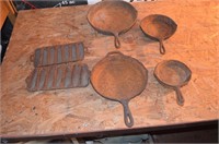 cast iron skillets/corn bread pan