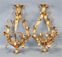 Pair of 2 Light Florentine Gilded Metal Sconces