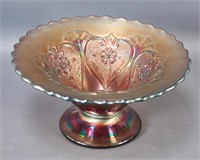 Marigold Carnival Glass Footed Bowl