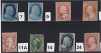 US Stamps #7//25 Used Classics in mixed condition