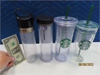(4) Poly STARBUCKS Cold Drink Cups & Carry