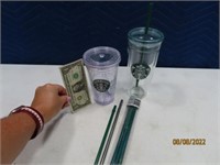 (2) STARBUCKS Poly Cold Cups & New Straws Lot