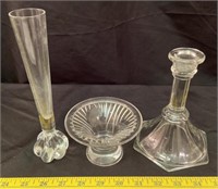 2 Assorted Candleholders and Small Skinny Vase