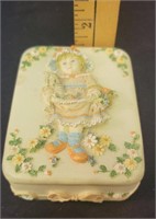 Vintage Ceramic Jewelry Trinket Box with Girl