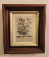 February Flower print in antique frame