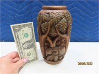 ArtisanCarved 10" Wooden Elephant Intricate Vase