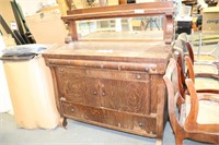 Antique Oak Veneer Buffet Cabinet