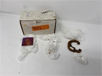 Box of small crystal decorations and other small