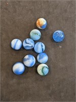 Group of Vintage Blue Swirl Marbles Glass