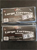 2 New 100ct packs of Large Currency Sleeves