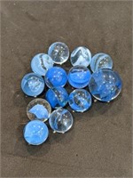 Group of Vintage Blue Clear Swirl Marbles
