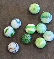 Group of Vintage Swirl Marbles Green Mostly