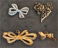 4 vintage ribbon theme brooch pins