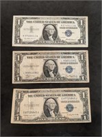 3 Blue Seal Silver Certificates