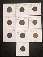 10 Indian Head Cents in 2x2s