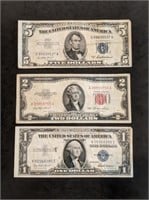 Group of Red and Blue Seal US Notes
