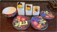Fruit Canisters, Plates and Bowl
