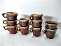 Vtg Hull Brown Drip Glazed Mugs - Set of 10