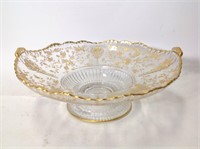 12.5" W X 4.5" H Footed Compote w/Gold Leaf