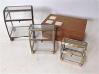 3 Glass Display Boxes & Cork w/Stone Inlay Box