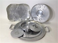 5 - 1960s Aluminum Serving Trays & Misc. Dishes