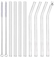 ALINK 8 Pack Clear Reusable Glass Smoothie Straws