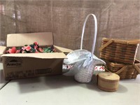 Baskets, burlap, and cut flowers