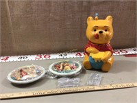 Winnie the Pooh cookie jar and plates