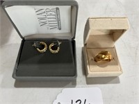 1 Ring (marked 925)  & Pair of Earrings