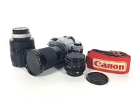 Canon AE-1 35mm Camera, with (3) Lenses