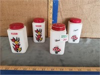 2 PR. MILK GLASS SUGAR & FLOUR SHAKERS