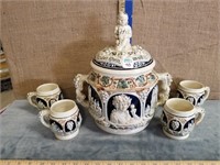 GERMAN SOUP TUREEN (NO LADLE) W/ 4 MUGS