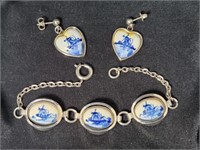 Dutch Windmill Ceramic Bracelet Earring Holland