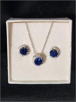 Blue September Rhinestone Necklace Earring Set