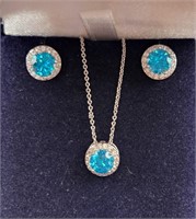 Blue December Rhinestone Necklace Earring Set