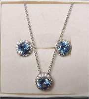 Blue March Rhinestone Necklace Earring Set
