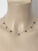 Sterling Silver Black Beads Delicate Necklace