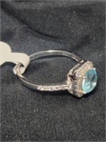 March Aquamarine Silver Ring with Rhinestones S8