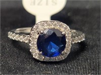 Blue September Silver Ring with Rhinestones Sz 6