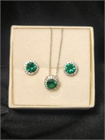 Emerald Green May Rhinest Chain & Pendant Ear Set