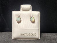 Gold 10kt Opal Heart Earrings