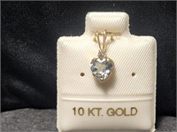 Gold 10kt Heart Aquamarine Stone Pendant