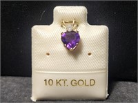 Gold 10kt Heart Amethyst & Diamond Pendant