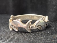 Dolphins Sterling Silver Band Ring Size 8