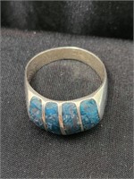 Blue Turquoise Stone Sterling Silver Ring S 8.75